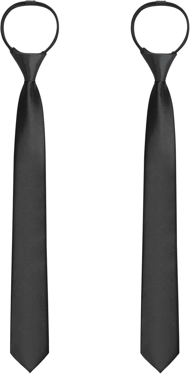 ERDOGLY Men's Pre-Tied Necktie, Adjustable Zipper Skinny Ties for Men, Solid Color Black Ties for Wedding, Graduation - Image 1